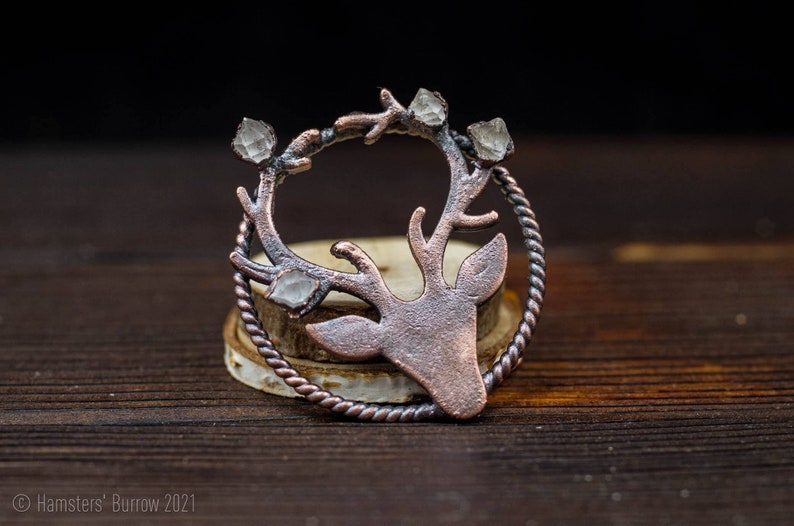 Herkimer quartz pendant forest pendant raw stone pendant electroformed pendant copper pendant raw diamond pendant deer pendant