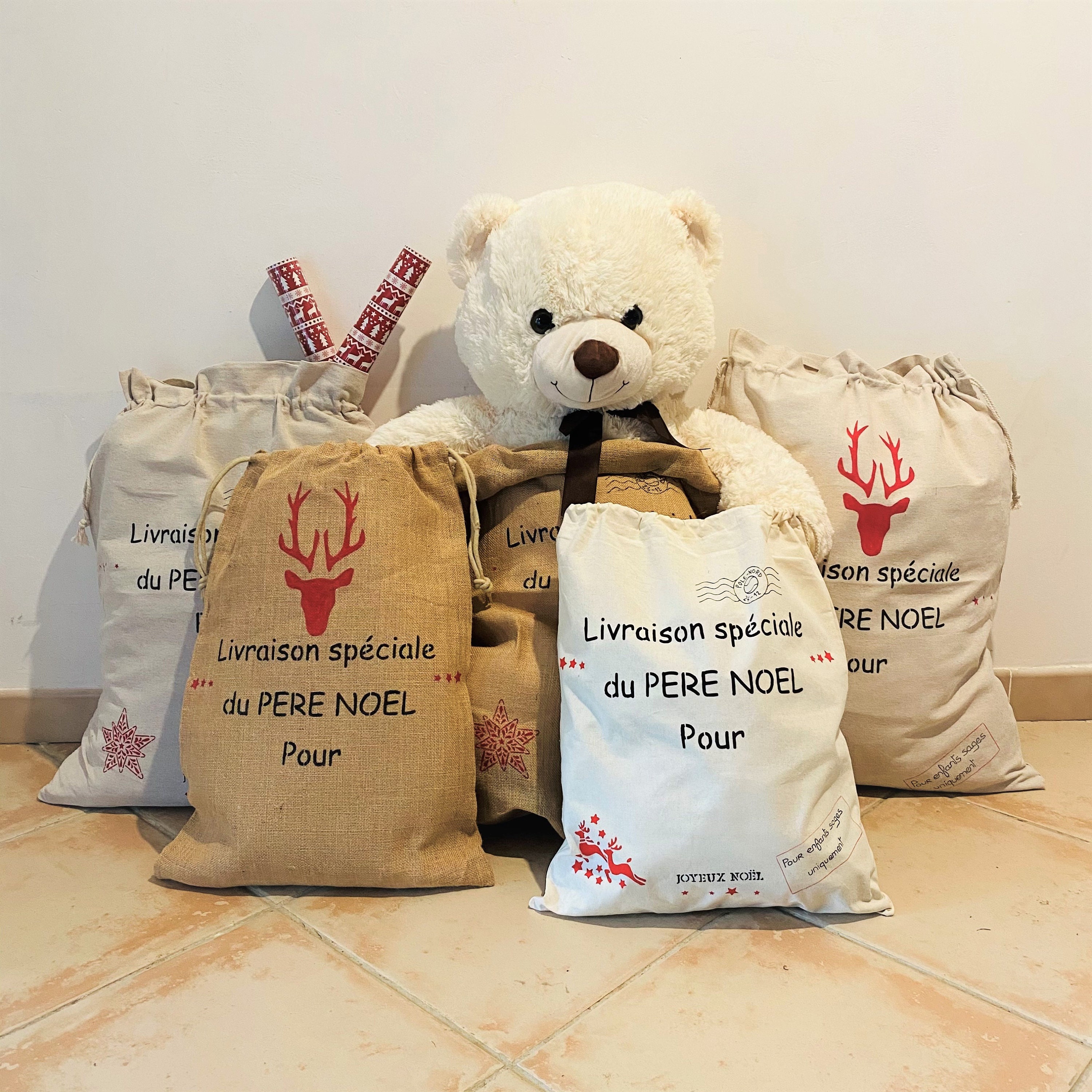 Grand Sac De Noël Pour Enfant - Imprimé Festif, Avec Jambes