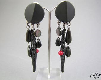 boucles d'oreille clip,"black tiwara",corne,corail 2732