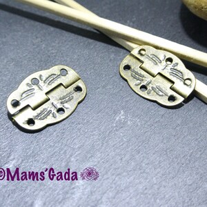 set van 2 scharnieren doos Koffer Karton scrapbooking 30x22mm Metaal Bronskleur REF:B/111