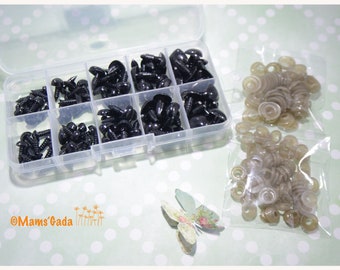 Box of 100 Safety noses/ Amigurumi noses/ Doll noses/ Plush noses/ Soft toy noses/ black from 8 to 15mm ref: N/00