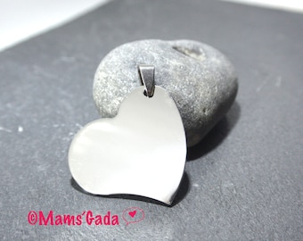 Heart pendant/engravable pendant/Engraving plate/Stainless steel shiny silver REF:2/206