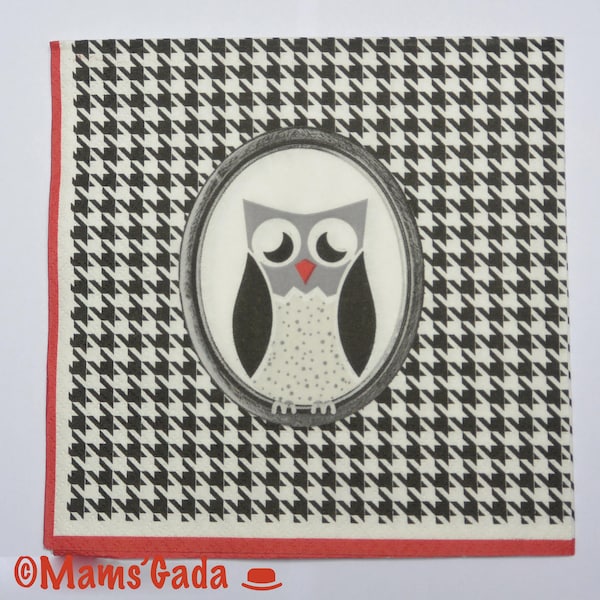 Serviette en papier Hibou/Chouette à damier 33 x 33 cm