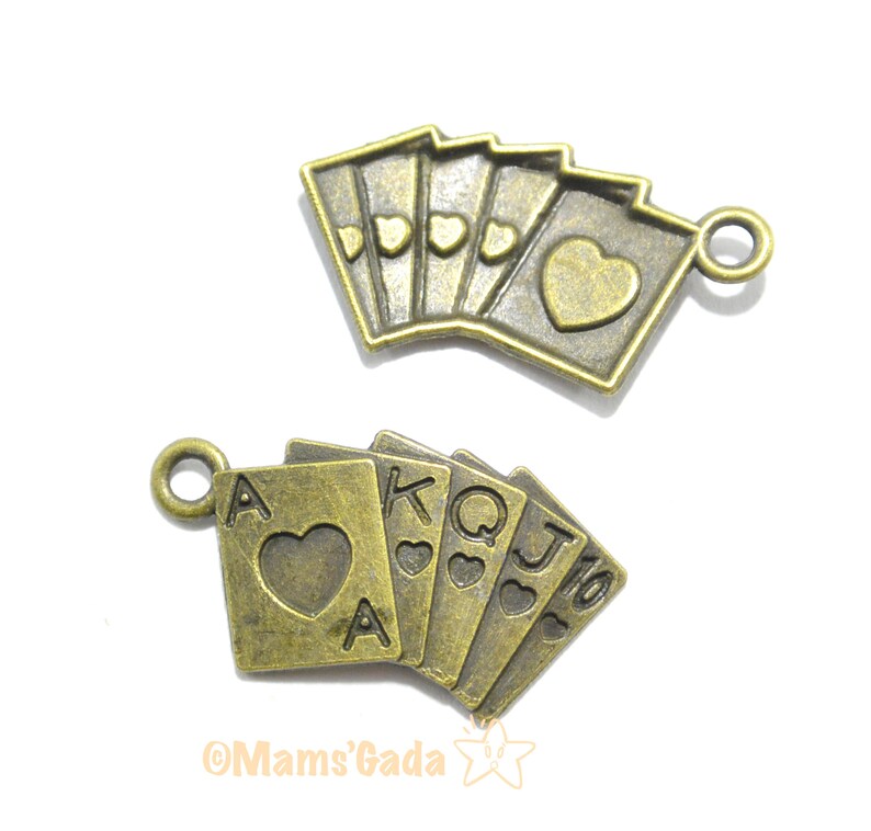 Lot de 4 breloques/pendentif/charms Jeu de Carte Poker Quinte Flush Royale couleur Bronze REF:B/129 image 2