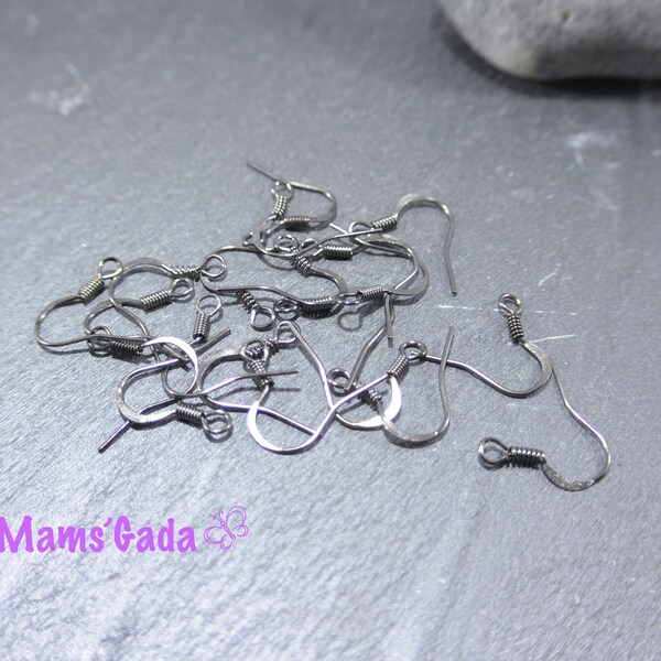 Lot de 40 Supports de boucles d'oreilles hameçons Gun Métal/gunmetal Gris Noir(20paires) REF:3/21