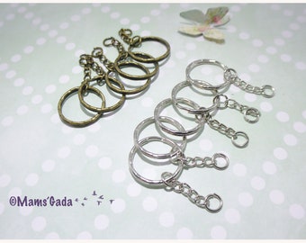 Lot of 5 round keyring rings 53mm long bronze or silver