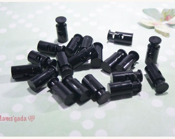 lot of 20 Cord stop, push buttons, Cord stop, 19x8mm Cord & Lace adjustment black color - REF:CO/13