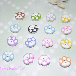 Set de 16 botones de costura/scrapbooking de madera con forma de patas colores mixtos REF: BO/10 imagen 1