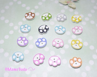 Lot de 16 boutons Bois couture/Scrapbooking  En Forme de "Pattes" Couleurs mélangées REF:BO/10