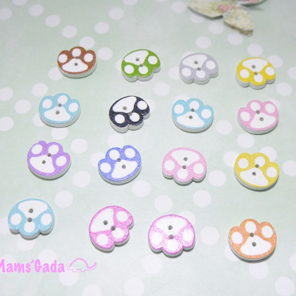 Lot de 16 boutons Bois couture/Scrapbooking  En Forme de "Pattes" Couleurs mélangées REF:BO/10