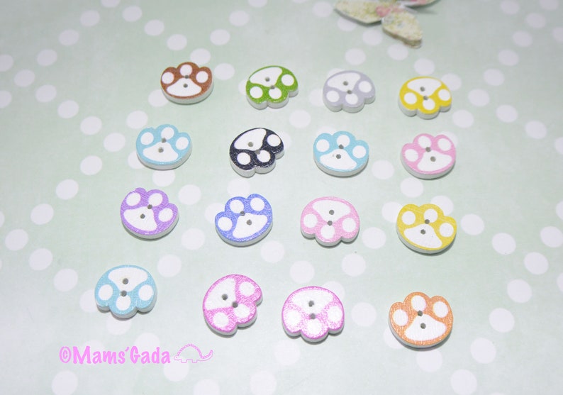 Set de 16 botones de costura/scrapbooking de madera con forma de patas colores mixtos REF: BO/10 imagen 1