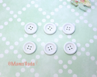 Lot de 6 Boutons 4 trous Bois  couture/scrapbooking/bricolage  Ø 20mm Blanc REF:BO/23