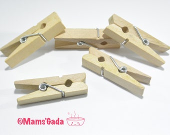 Set of 10 Mini Natural Color Wooden Clothespins Decoration/Scrapbooking REF:4/05