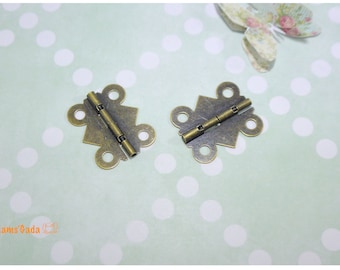 set of 2 hinge box Suitcase Cardboard scrapbooking 24x20mm Bronze color metal REF: BR/07