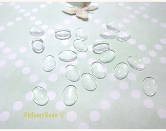 Set of 20 Oval Dome Cabochons in transparent glass 10mmx14mm REF:CA/04