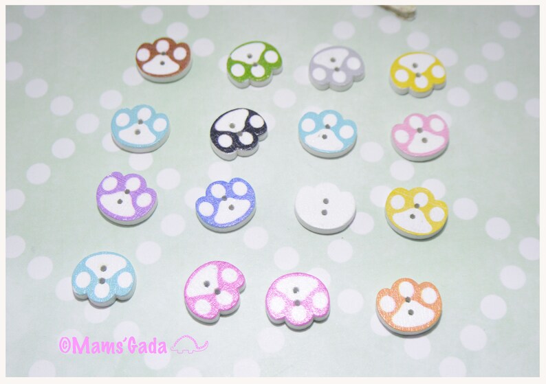 Set de 16 botones de costura/scrapbooking de madera con forma de patas colores mixtos REF: BO/10 imagen 2