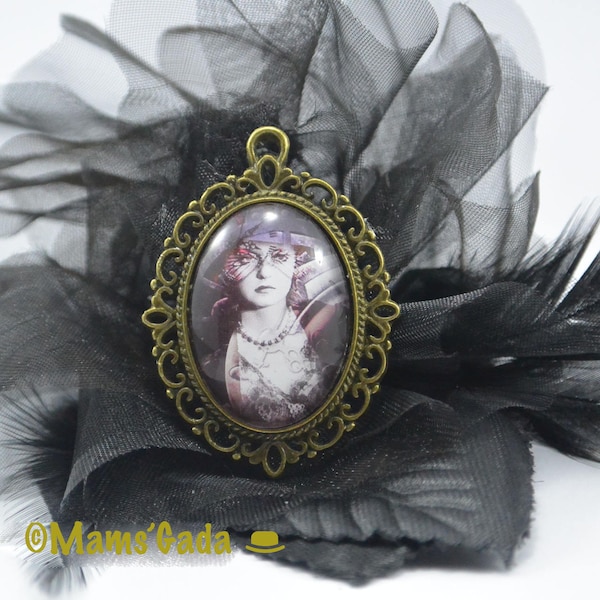 Pendentif Ovale Cabochons verre image Femme Vintage Steampunk REF:8/02C