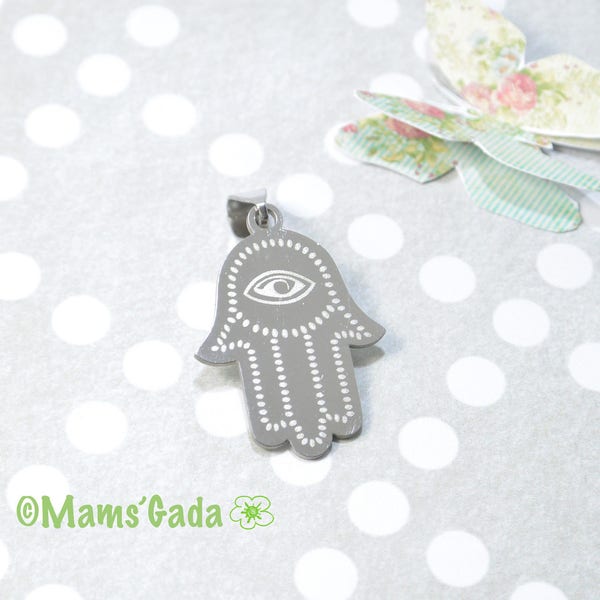 Pendentif Breloque Main de Fatma en Acier Inoxydable  Couleur Argent REF:2/276