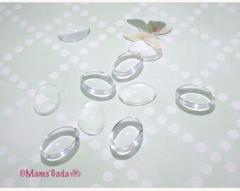 Lot de 10 Cabochons Dômes Ovales en verre transparent 18mmx25mm REF:CA/15