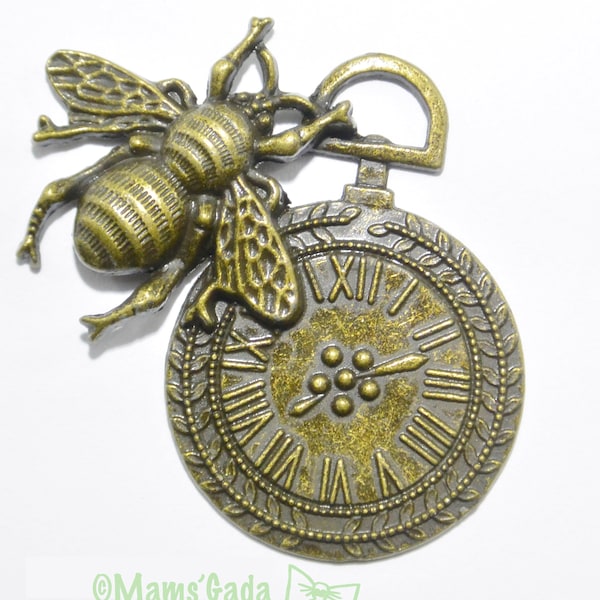 pendentif Horloge abeille steampunk bronze 42mm REF:B/19