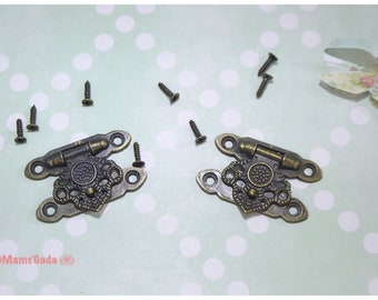 Set of 2 Latch Clasps, box clasp 25mmx35mm Fantasy Retro Vintage Bronze REF: BR/17