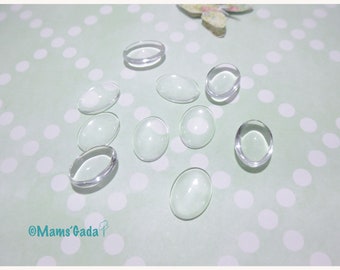 Set of 10 Oval Dome Cabochons in transparent glass 18mmx13mm REF:CA/11