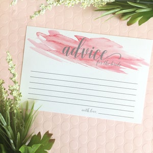 Advice  for the Bride Card, Bridal Shower,  Instant Digital Download, Pink Watercolor,  Printable