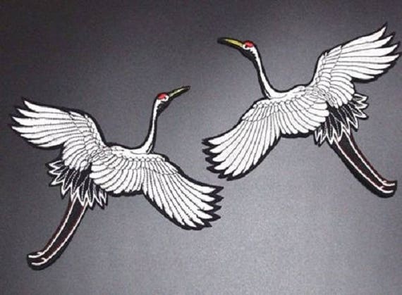 Grue Cigogne Oiseaux Large Embroidered Patch Thermostick Ironing Applique
