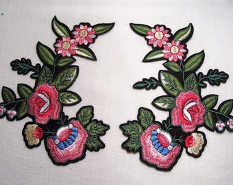 Iron-on embroidered patch - BOUQUET of PINK FLOWERS ** 13 x 17 cm ** of your choice - Iron-on applique - C5449 / C5450