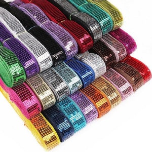 Glitter Sequin Ribbon Square Trim ** 25 mm / 5 rows ** Choice of colors - Sold by the meter - Sewing bags parties skating
