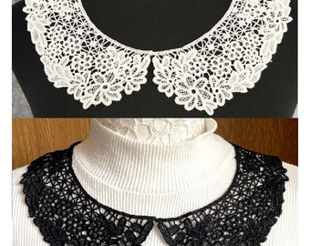 Peter Pan collar, lace neckline, small flowers / cream white or black ** 26 x 20 cm ** Separable applique to sew - CT47