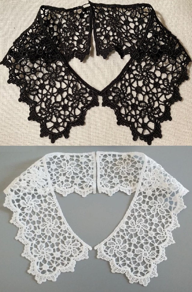 Peter Pan collar, lace neckline, WHITE or BLACK, Separable applique to sew - CT06