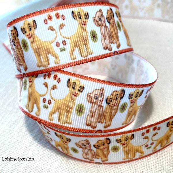 Printed grosgrain ribbon, Lion King, Orange white ** 25 mm ** sold by the meter