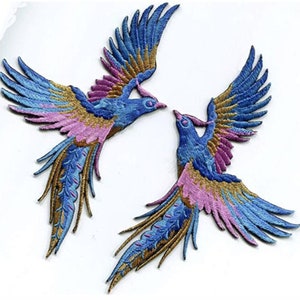 Parche, Aves Fénix simétricas ** 9 x 16 cm ** Aplique bordado termoadhesivo, Aplique termoadhesivo