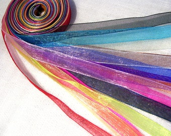 20-meter set of Organza Chiffon Ribbon in 6, 10, 15, 20, and 25 mm widths * 20 different colors x 1 meter * Scrapbooking, Wedding, Parties, Jewelry