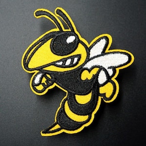 Patch écusson thermocollant - GUÊPE ABEILLE FRELON ** 6,5 x 8 cm ** Applique brodée à repasser