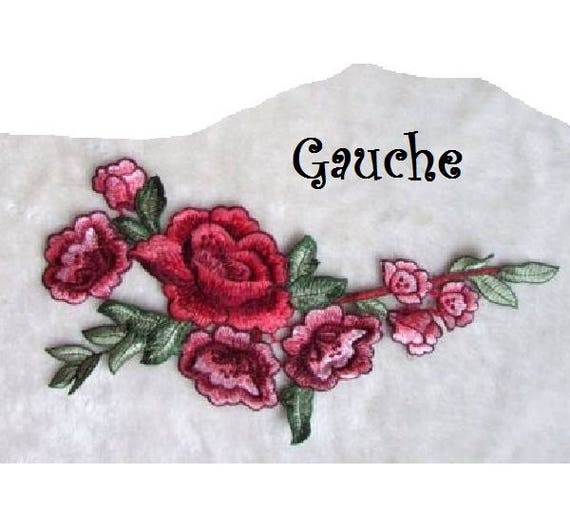 FLEURS ROSES ACD26 ** 17 x 29 cm ** APPLIQUE BRODÉE SYMÉTRIQUE COL