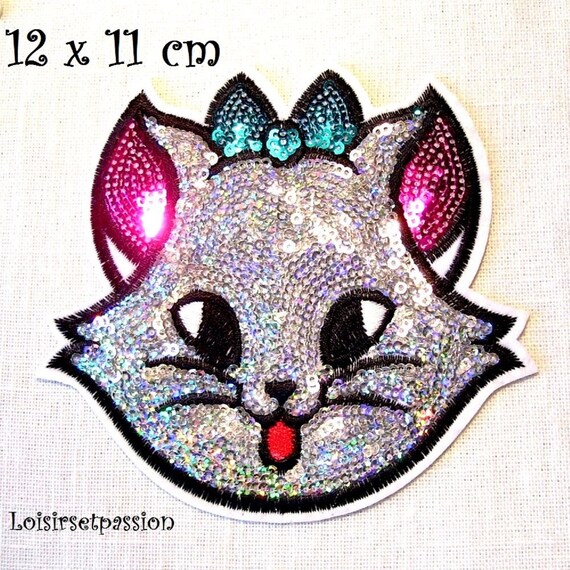 ÉCUSSON PATCH BRODE thermocollant TÊTE de CHATON ** 4 x 4,5 cm **