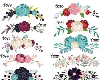 Patch Applique, Drawing Iron-on Transfer, BOUQUET of FLOWERS, roses, Pansy, iron-on screen printing - T075 to T084