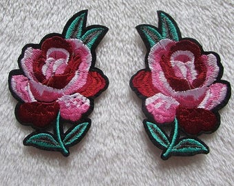 Écusson patch- FLEUR Ton Rose symétrique ** 7 x 8 cm ** au choix - Applique brodée thermocollante - Applique à repasser - C5388 / C5389