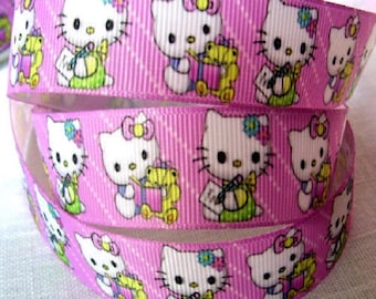 Printed Grosgrain Ribbon **22mm** CAT KITTY Schoolmistress - sold by the meter