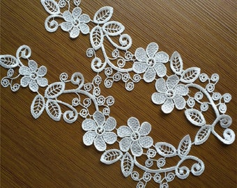 Set of 2 Symmetrical Lace Appliques Guipure Collar / CREAM WHITE ** 9 x 30 cm ** ACD61 - wedding, couture