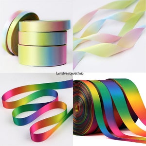 Printed satin ribbon, Double-sided braid, RAINBOW, Multi-colored Bright or Pastel ** 10, 13, 16, 22, 25 or 38 mm ** sold by the meter