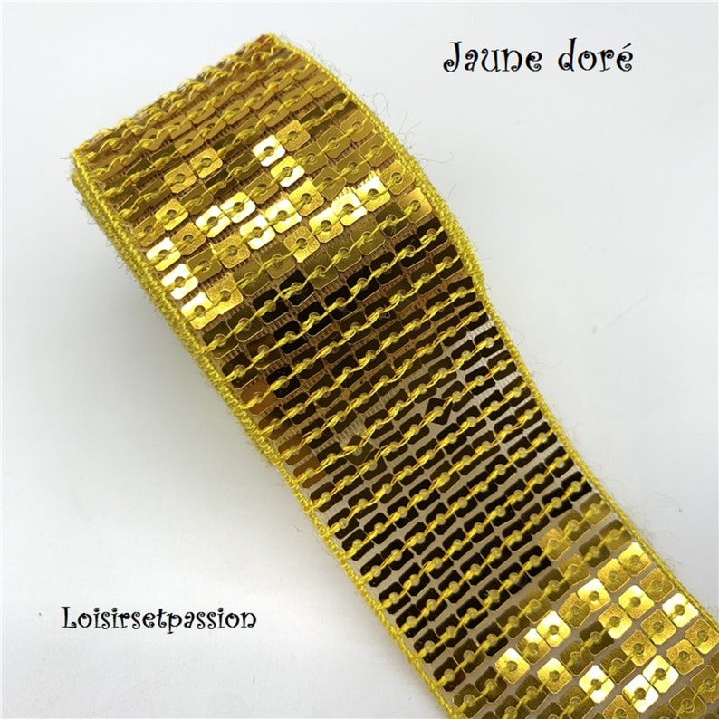 Ruban Galon Paillette Sequin carré Scintillant 38 mm / 9 rangs Couleurs au choix Vendu au mètre Sacs couture fêtes patinage 11 - JAUNE DORÉ