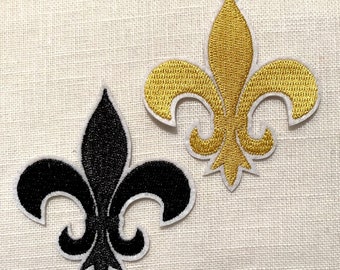 Patch badge, FLEUR de LYS emblem - Black or gold of your choice ** 6 x 7.5 cm ** Iron-on embroidered applique, ironable