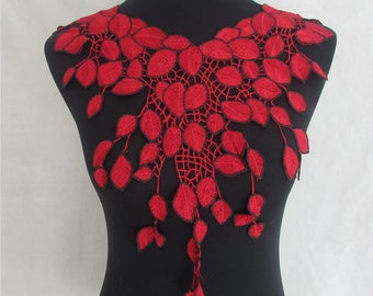 Col dentelle plastron guipure  / ROUGE NOIR ** 38 x 46 cm ** applique à coudre - CD148