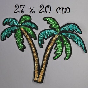 Large patch Patch Thermoadhesive - COCONUT PALM TREE, sequin ** 27 x 20 cm ** Wall lamp to iron