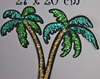 Large patch Patch Thermoadhesive - COCONUT PALM TREE, sequin ** 27 x 20 cm ** Wall lamp to iron