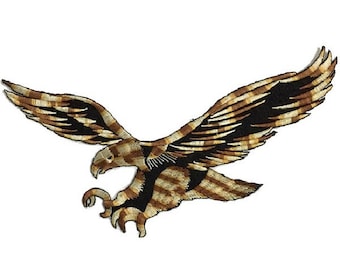 Écusson patch brodé thermocollant ** 12 x 10 cm ** Oiseau Aigle beige marron - Applique à repasser