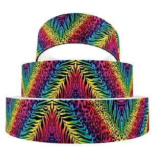 Ruban gros grain imprimé, RAYURE ZÈBRE Arc en Ciel ** 25 mm ** Galon imprimé, vendu au mètre